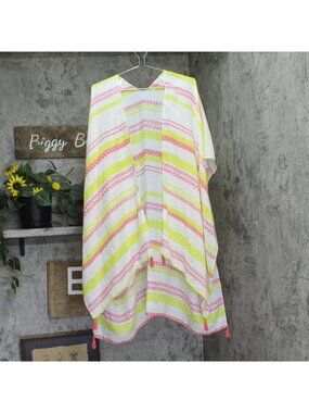 NEW Matalan Aztec Stripe Kimono With Tassels Pink Yellow Mutli